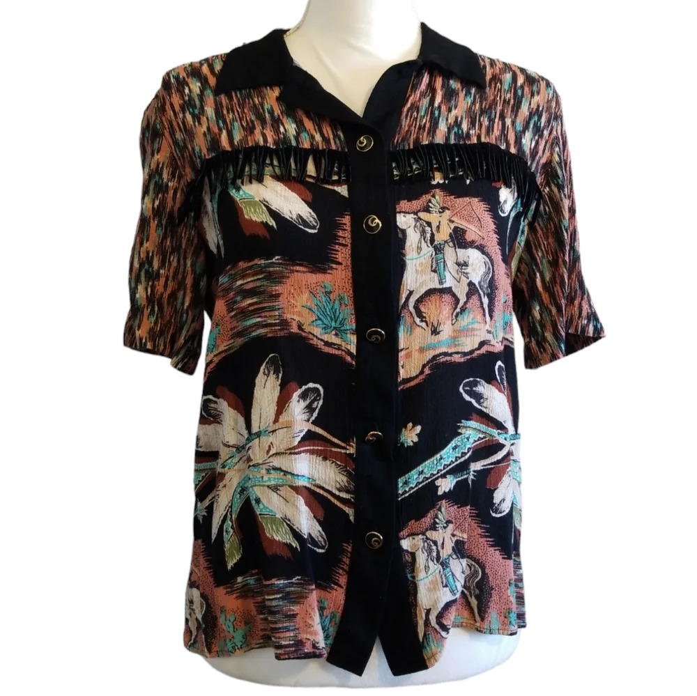 A.K.F. ILGWU Native Westen Button Up Vintage Blouse